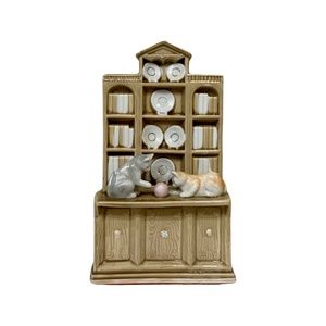 Mischievous Kitten Bookshelf Play Figurine, Gold Trim, Vintage - (1980's)